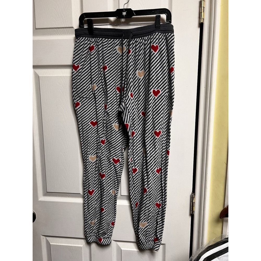 Secret Treasures Womens Large 12-14 Heart Striped Pajama‎ Jogger Pants Black Red